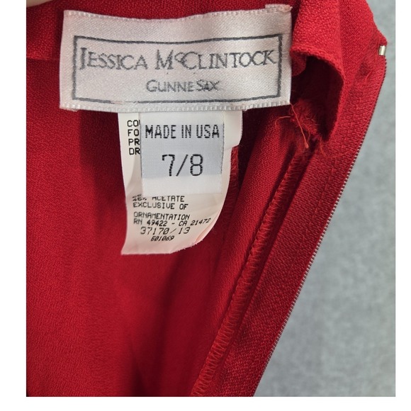 Jessica McClintock Gunne Sax Dress Red Prom Formal Slit 7/8 Long Rhinestones - Picture 10 of 14